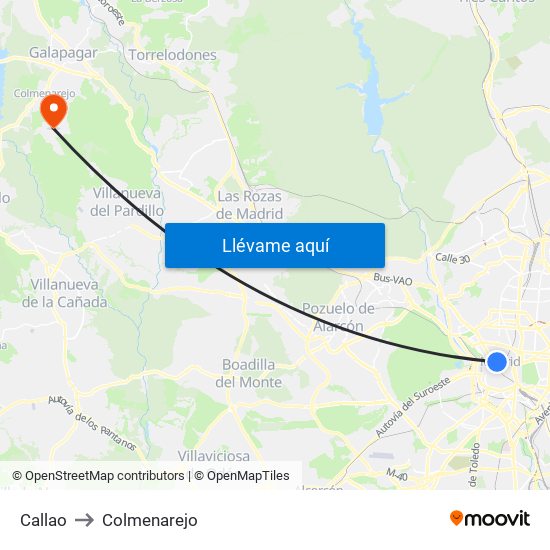 Callao to Colmenarejo map