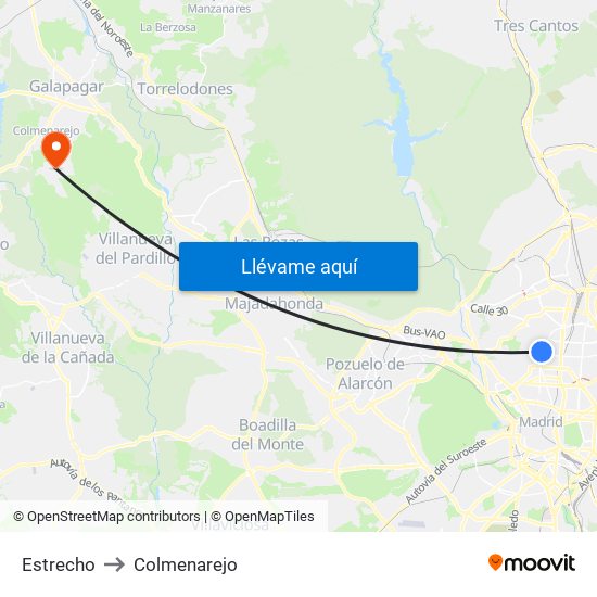 Estrecho to Colmenarejo map