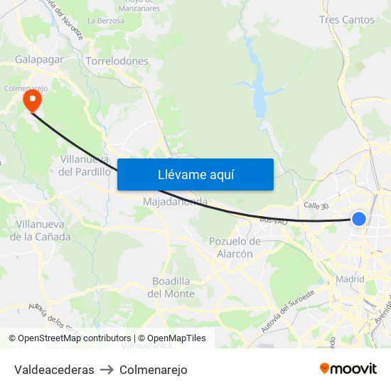 Valdeacederas to Colmenarejo map