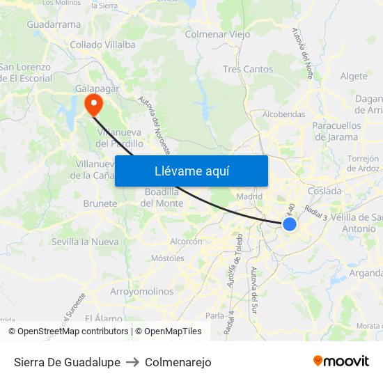 Sierra De Guadalupe to Colmenarejo map