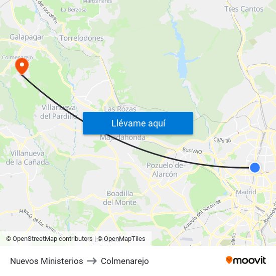 Nuevos Ministerios to Colmenarejo map