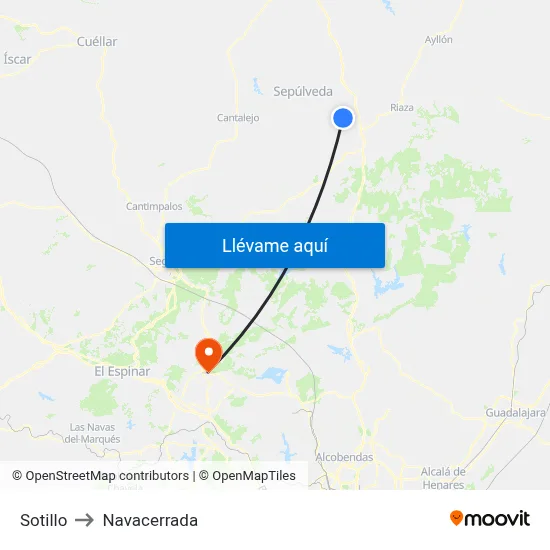Sotillo to Navacerrada map