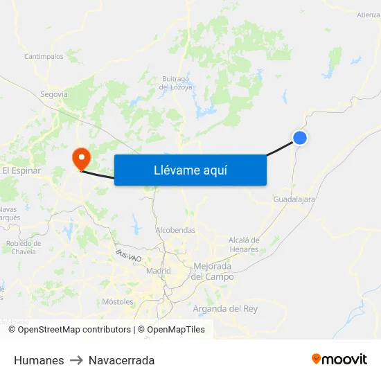 Humanes to Navacerrada map