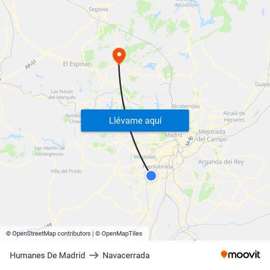 Humanes De Madrid to Navacerrada map