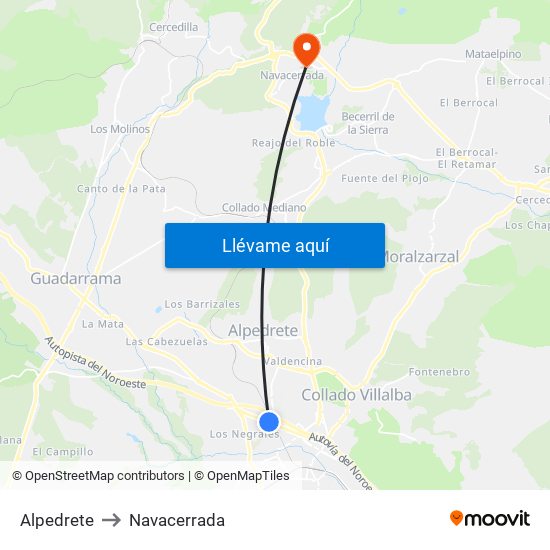 Alpedrete to Navacerrada map