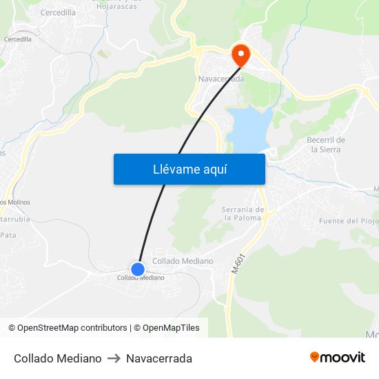 Collado Mediano to Navacerrada map