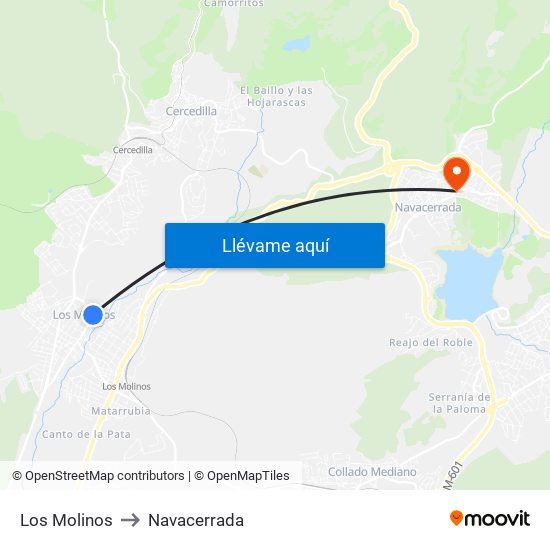 Los Molinos to Navacerrada map