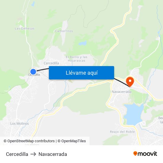 Cercedilla to Navacerrada map