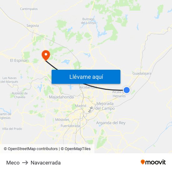 Meco to Navacerrada map