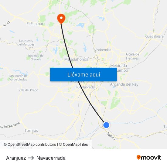 Aranjuez to Navacerrada map