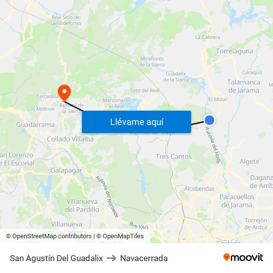 San Agustín Del Guadalix to Navacerrada map