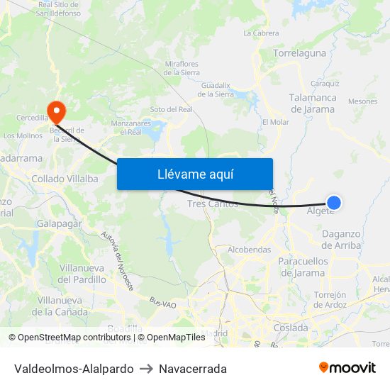 Valdeolmos-Alalpardo to Navacerrada map