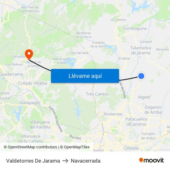 Valdetorres De Jarama to Navacerrada map