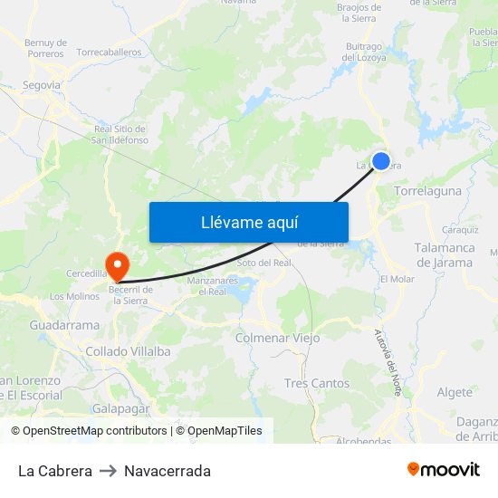 La Cabrera to Navacerrada map