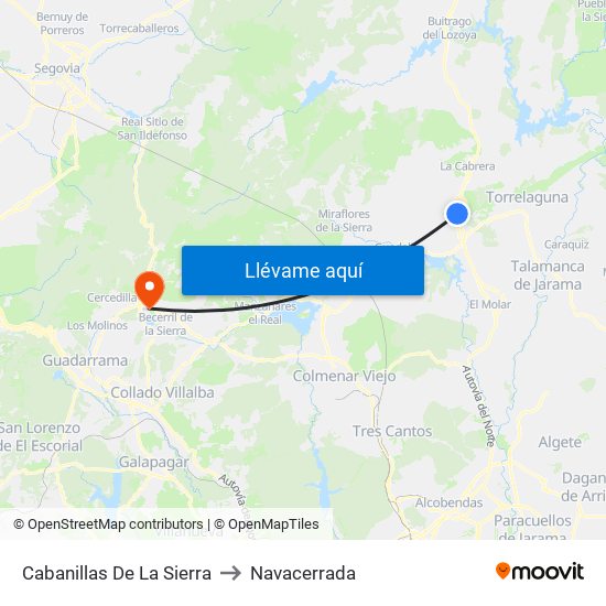 Cabanillas De La Sierra to Navacerrada map