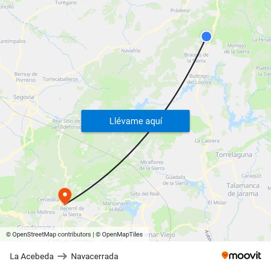 La Acebeda to Navacerrada map