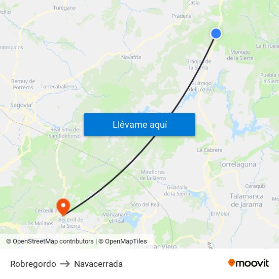 Robregordo to Navacerrada map