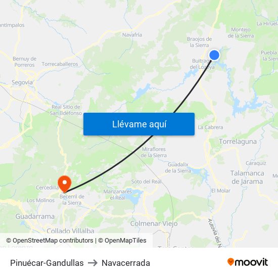 Pinuécar-Gandullas to Navacerrada map