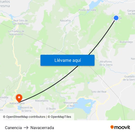 Canencia to Navacerrada map