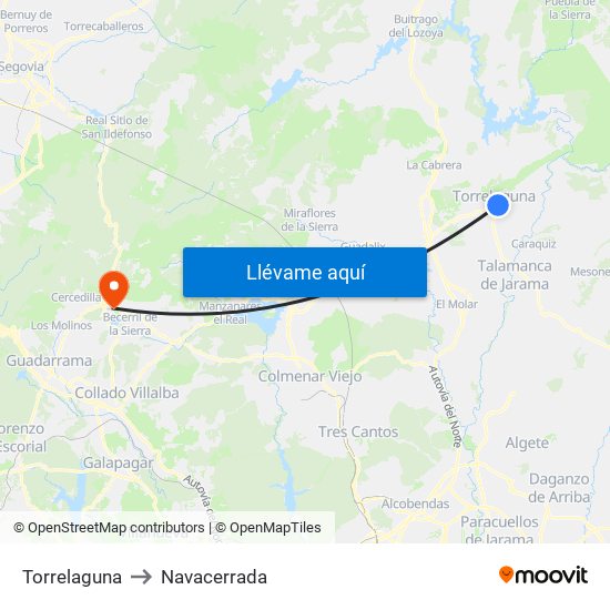 Torrelaguna to Navacerrada map