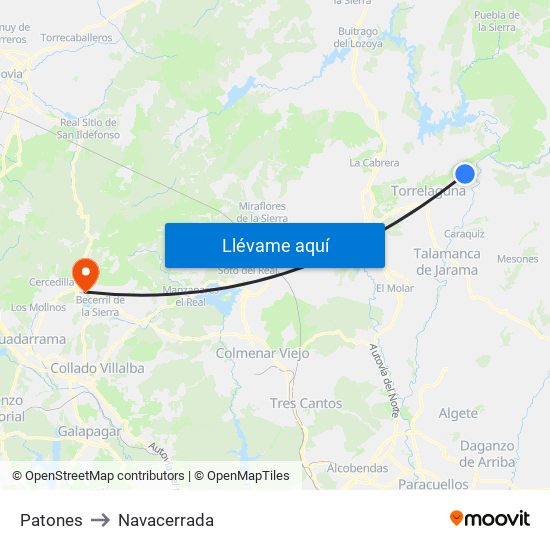 Patones to Navacerrada map