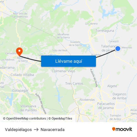 Valdepiélagos to Navacerrada map