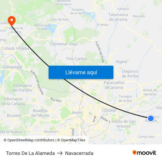 Torres De La Alameda to Navacerrada map