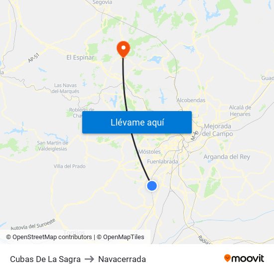 Cubas De La Sagra to Navacerrada map