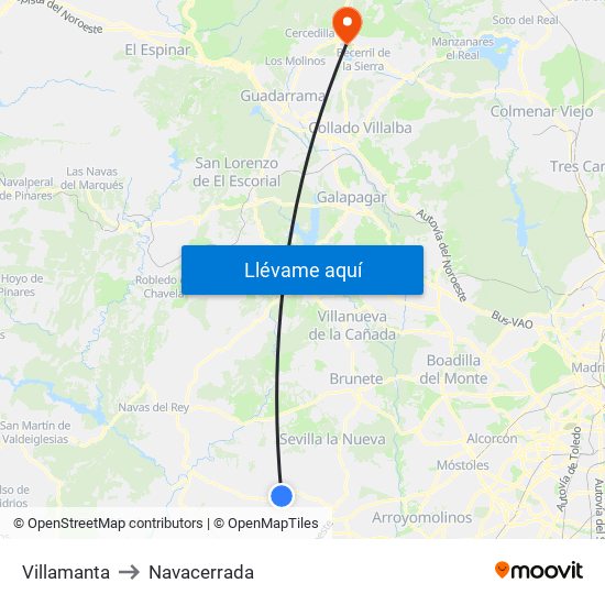 Villamanta to Navacerrada map