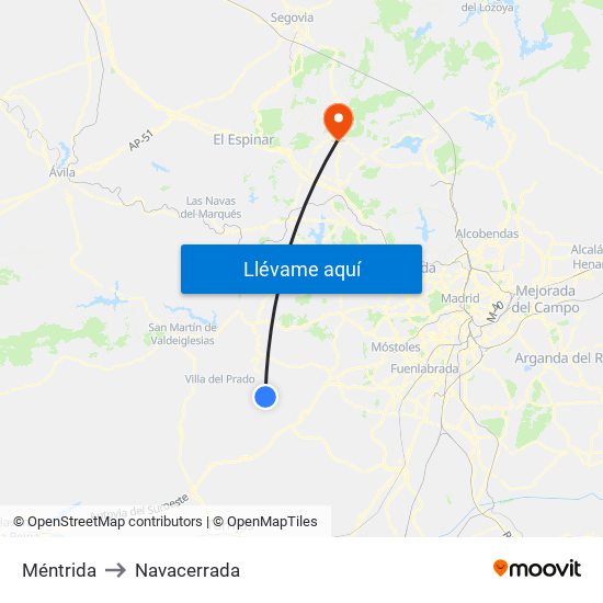 Méntrida to Navacerrada map