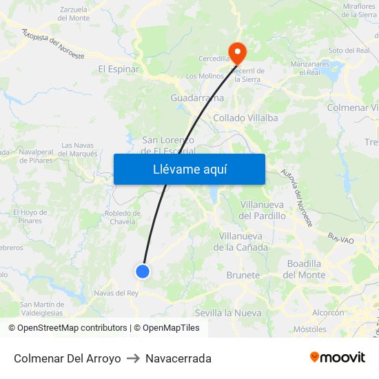 Colmenar Del Arroyo to Navacerrada map