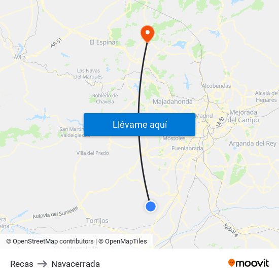 Recas to Navacerrada map