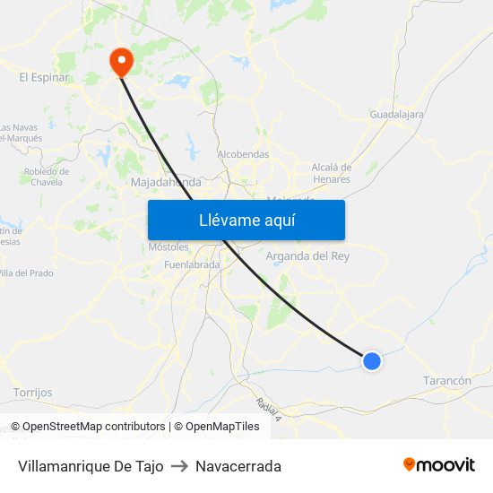 Villamanrique De Tajo to Navacerrada map