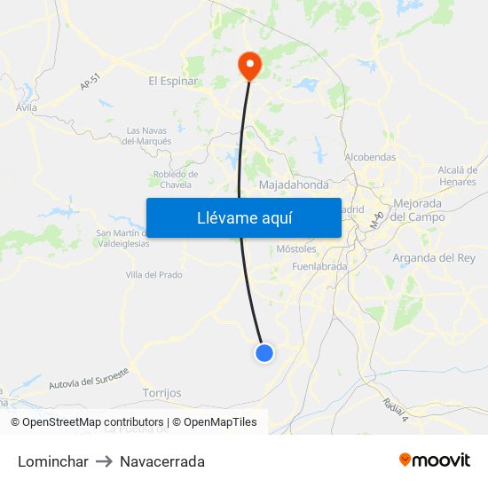 Lominchar to Navacerrada map