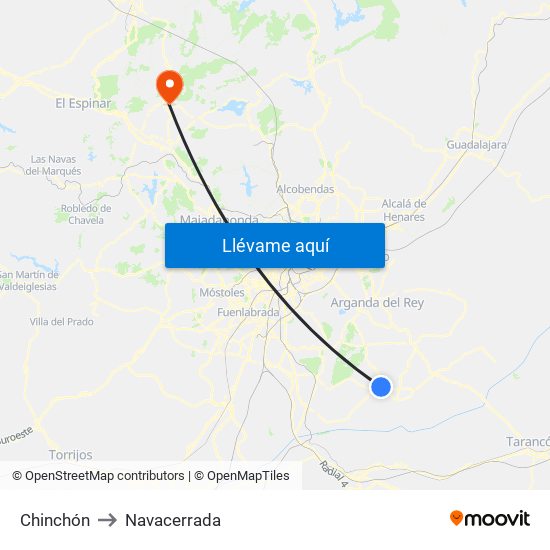Chinchón to Navacerrada map