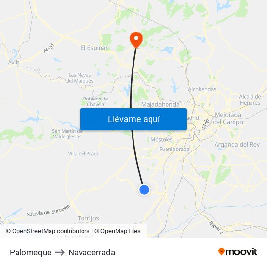 Palomeque to Navacerrada map