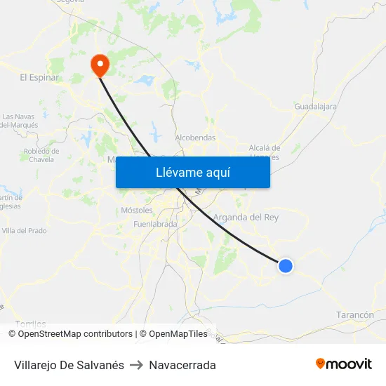 Villarejo De Salvanés to Navacerrada map