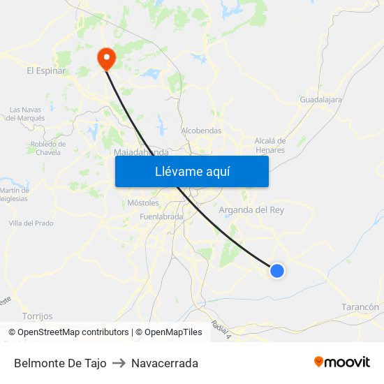 Belmonte De Tajo to Navacerrada map