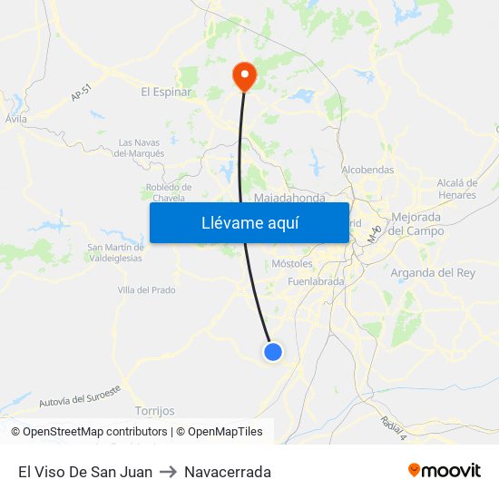 El Viso De San Juan to Navacerrada map