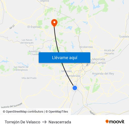Torrejón De Velasco to Navacerrada map