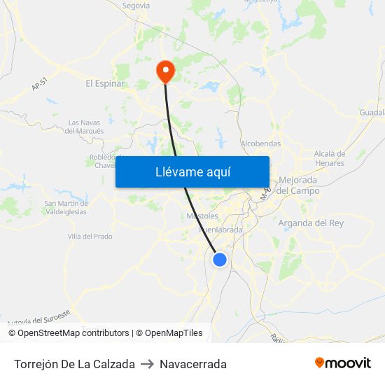 Torrejón De La Calzada to Navacerrada map