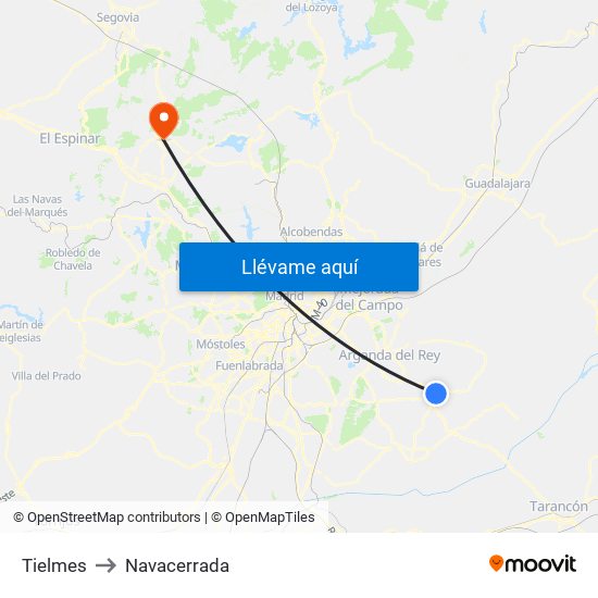 Tielmes to Navacerrada map