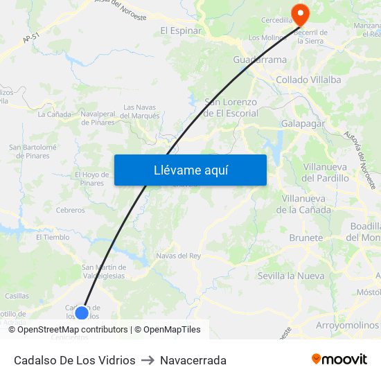 Cadalso De Los Vidrios to Navacerrada map