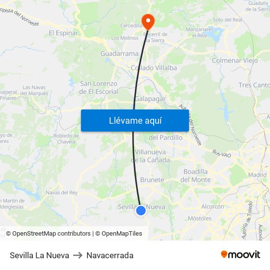 Sevilla La Nueva to Navacerrada map