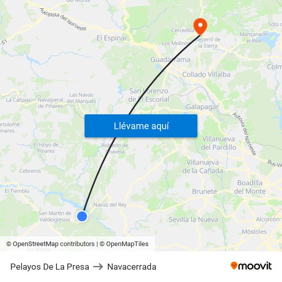 Pelayos De La Presa to Navacerrada map
