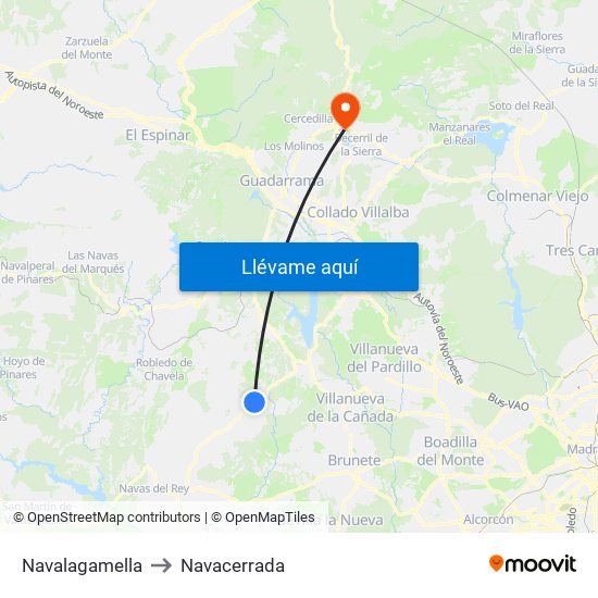 Navalagamella to Navacerrada map