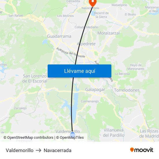 Valdemorillo to Navacerrada map