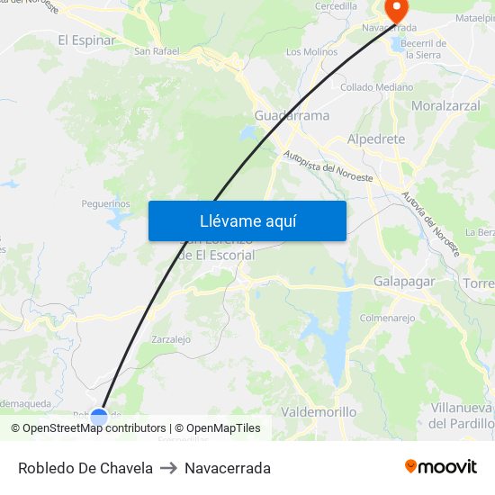 Robledo De Chavela to Navacerrada map