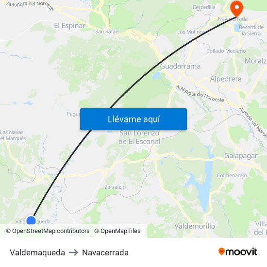 Valdemaqueda to Navacerrada map