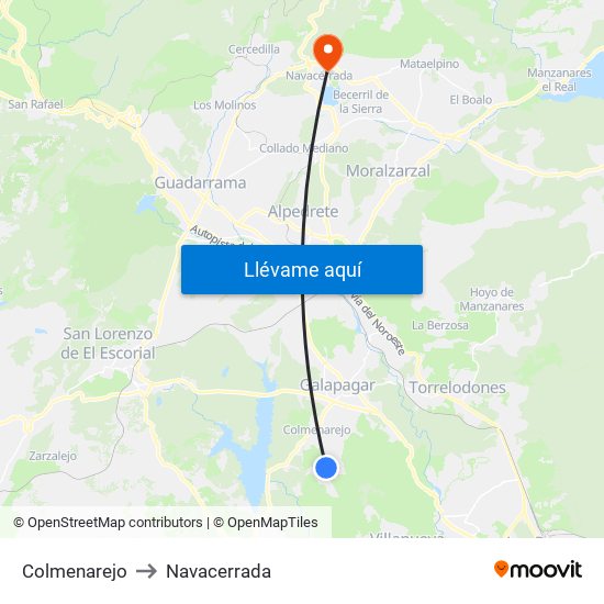 Colmenarejo to Navacerrada map